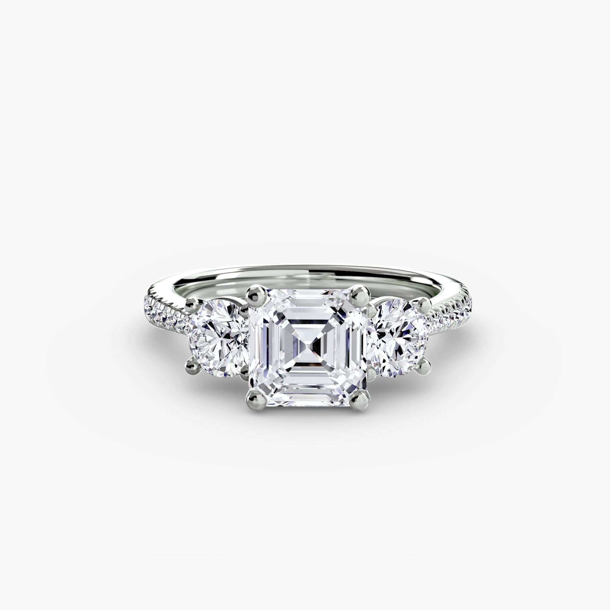 Inel de logodna Three Stone with Pavé Band I