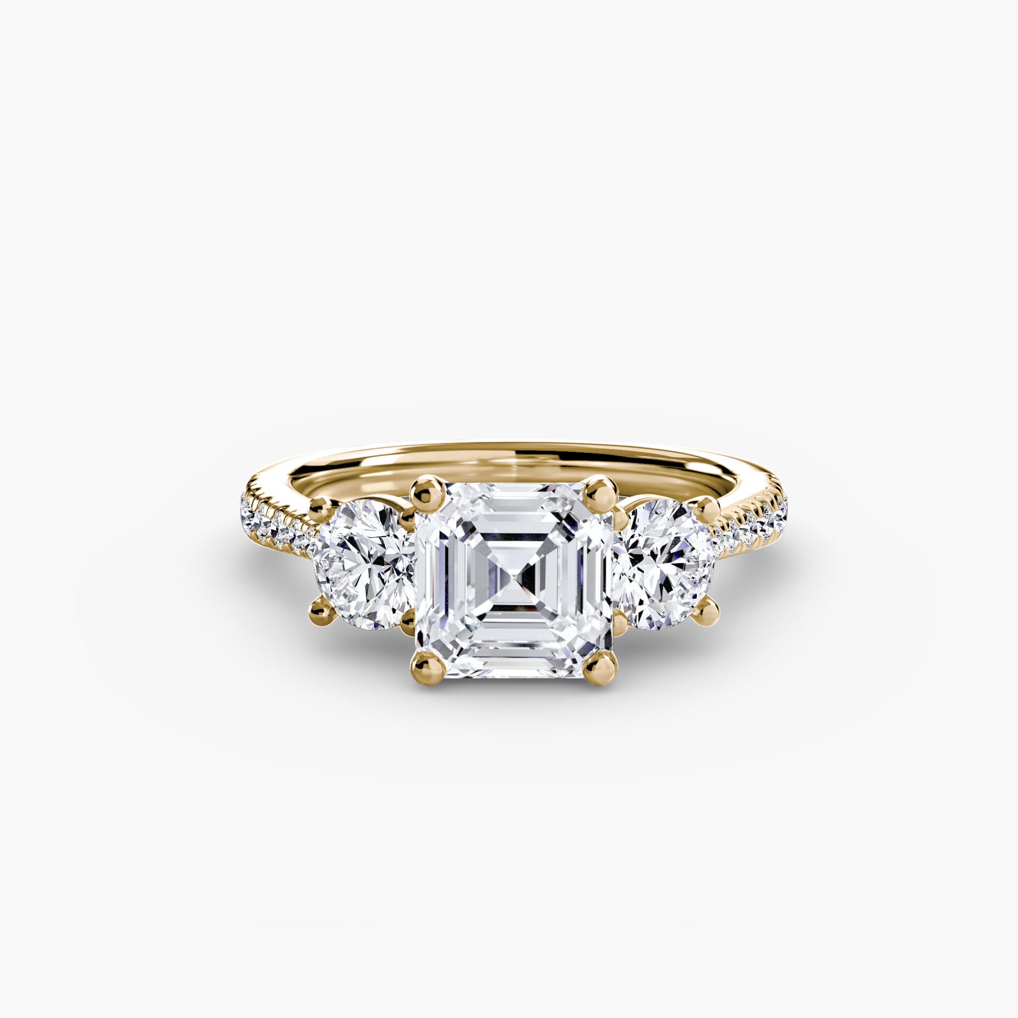 Inel de logodna Three Stone with Pavé Band I