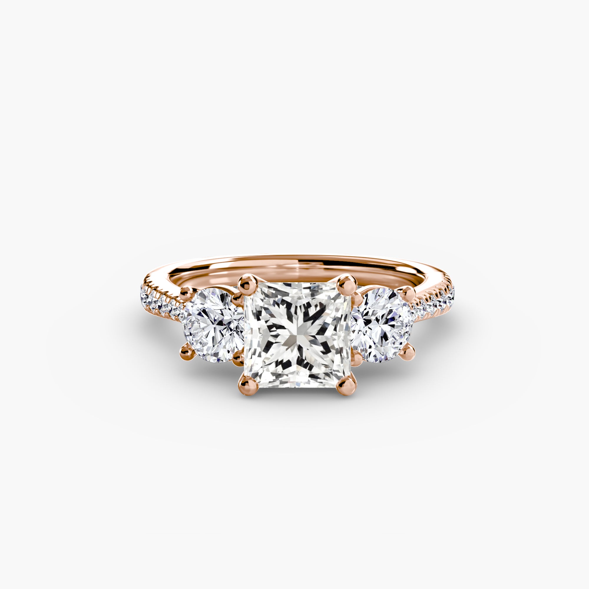 Inel de logodna Three Stone with Pavé Band I
