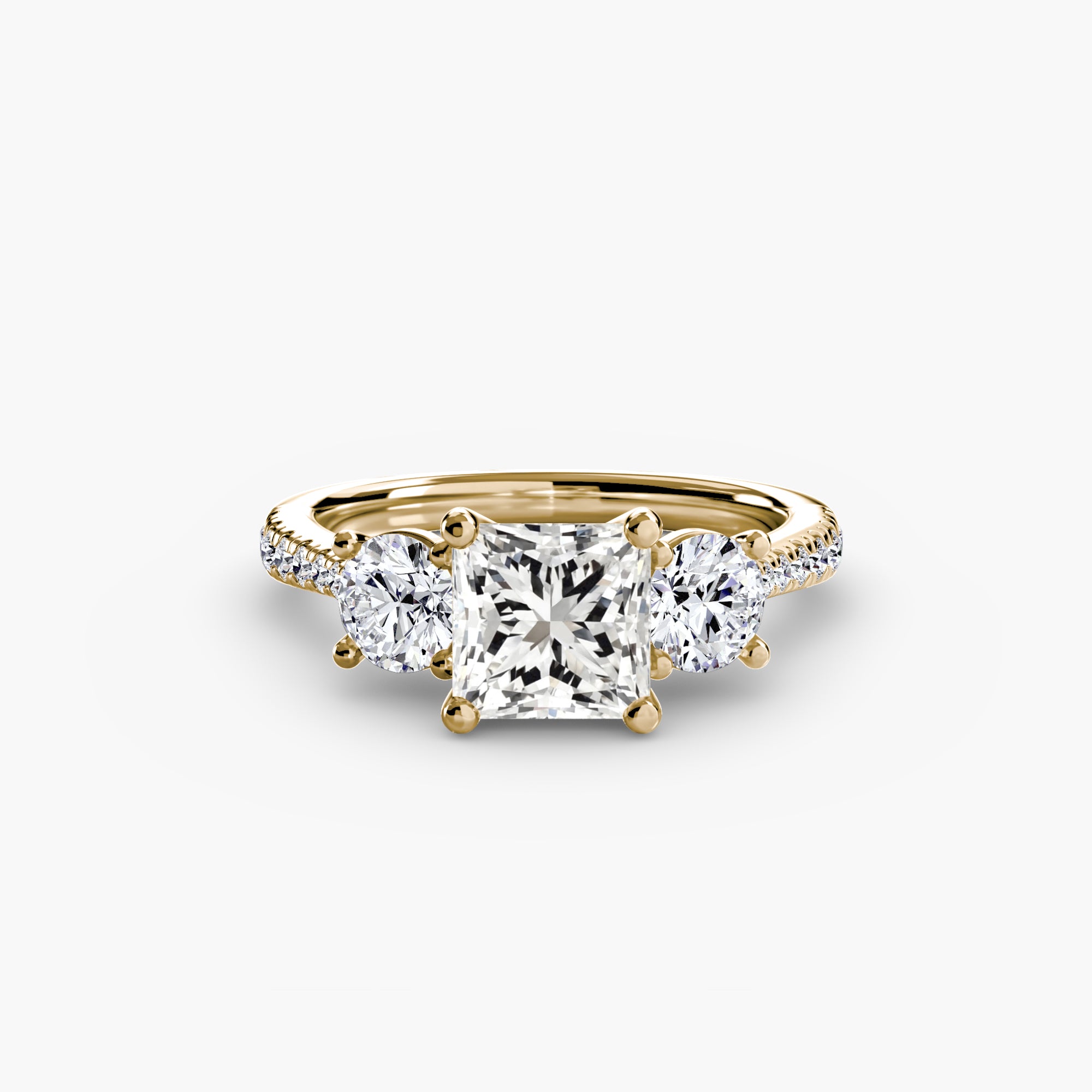 Inel de logodna Three Stone with Pavé Band I
