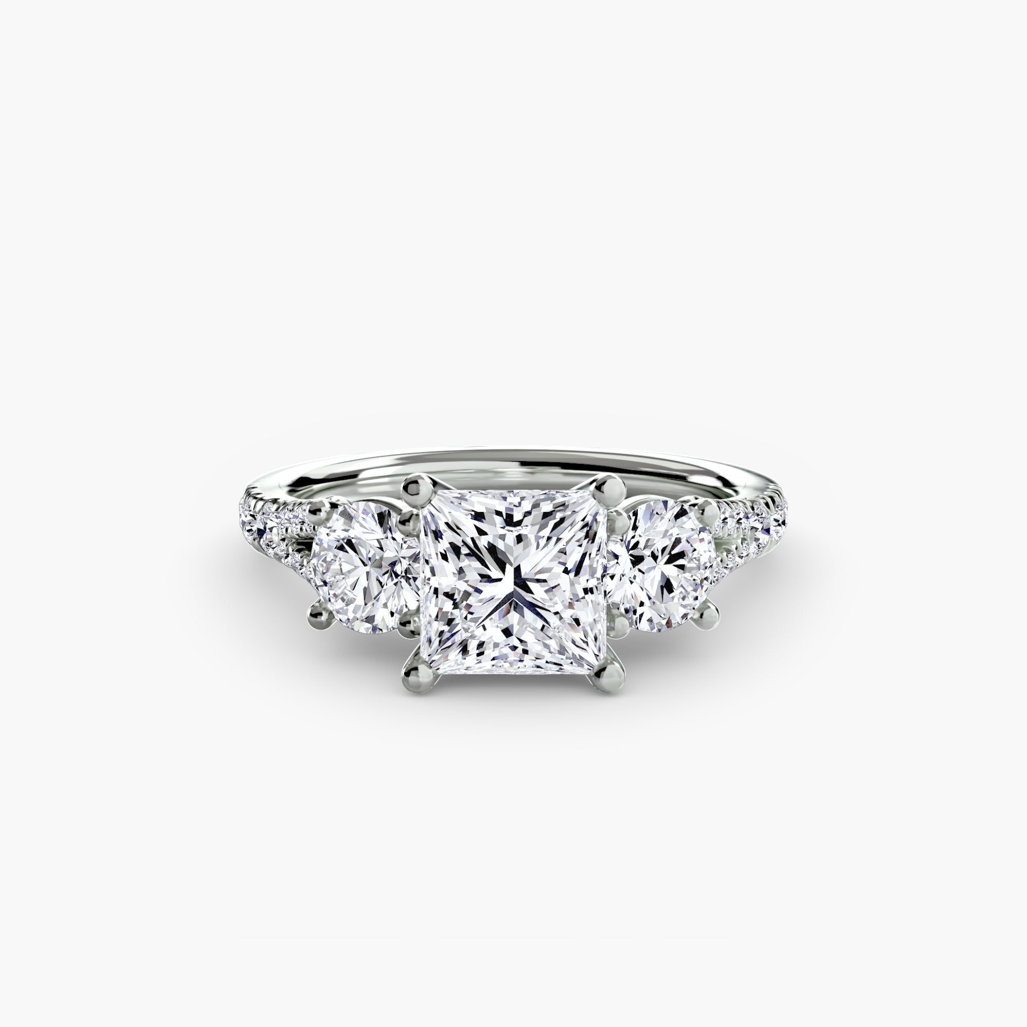 Inel de logodna Three Stone with Pavé Band III