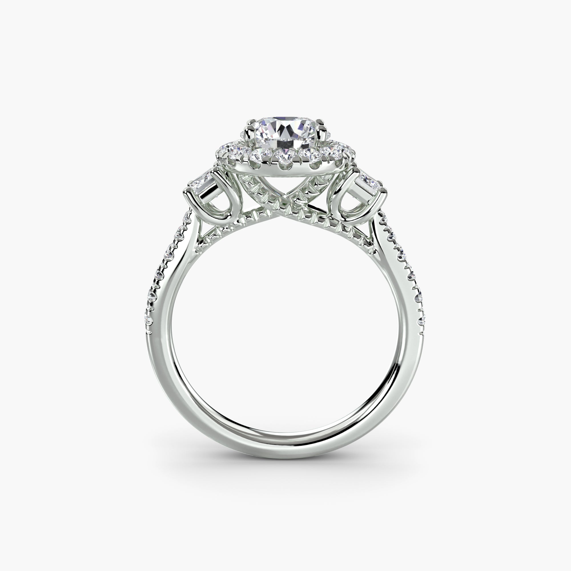 Inel de logodna Three Stone with Halo II