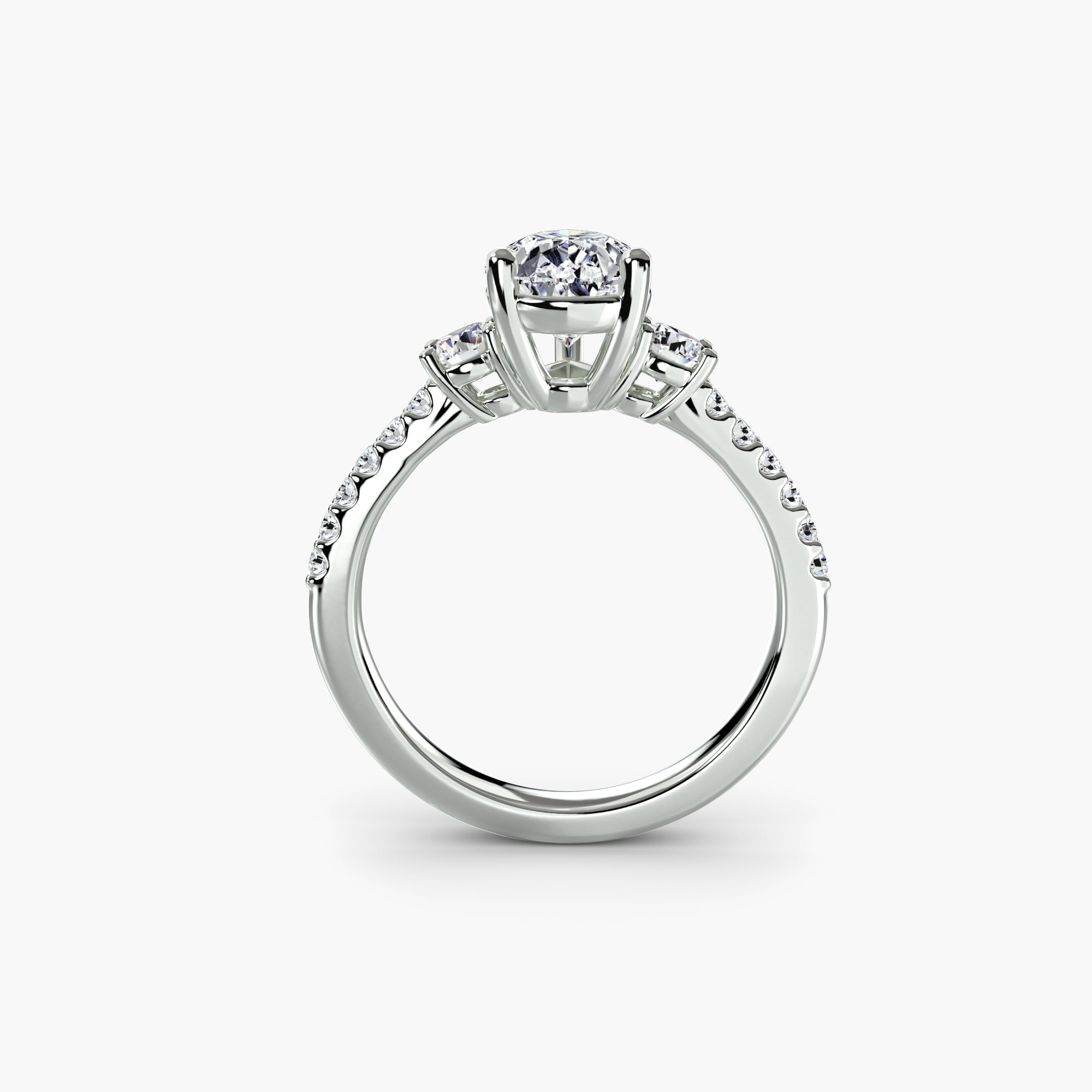 Inel de logodna Three Stone with Pavé Band V